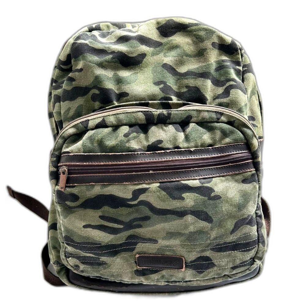 William Rast Camo Canvas Leather Trim Backpack Distressed Military Utility